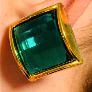 Vintage Emerald Green Square Clip-On Earrings